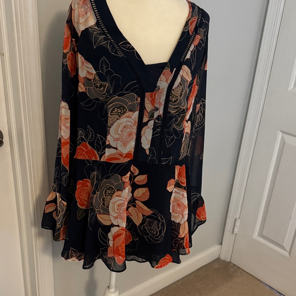 City Chic Black and Orange Floral Blouse